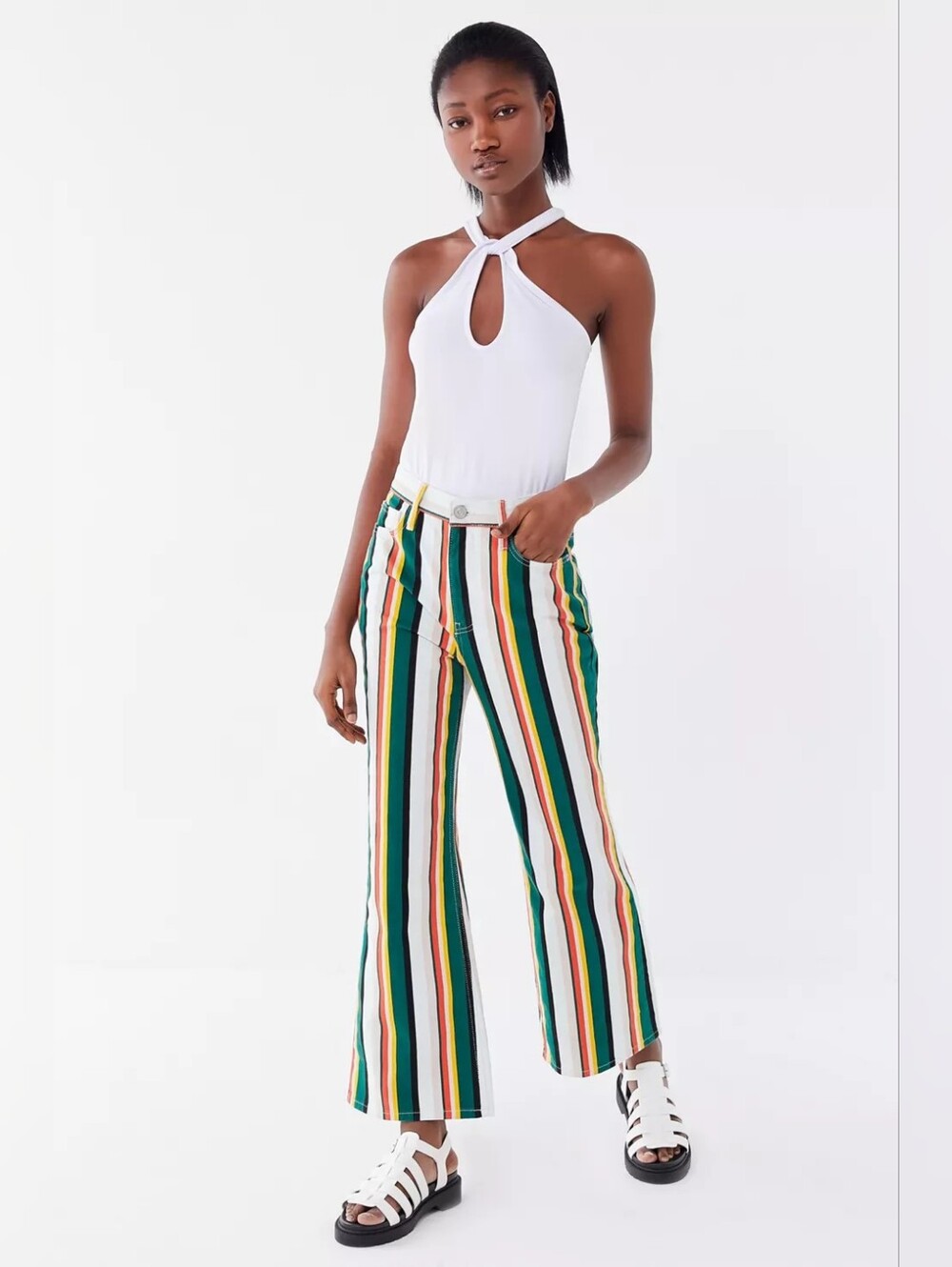 BDG Vertical Stripe Wide-Leg Jeans — Green, Yellow, Red. Size 24